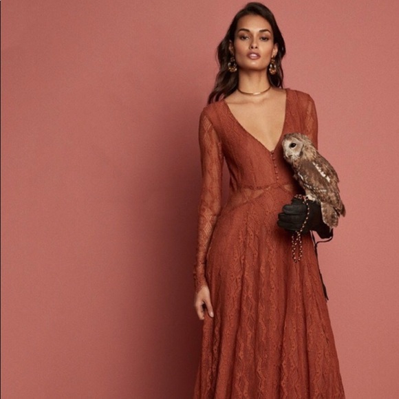 Free People Dresses & Skirts - Free People M Guinevere Lace Maxi Dress Orange